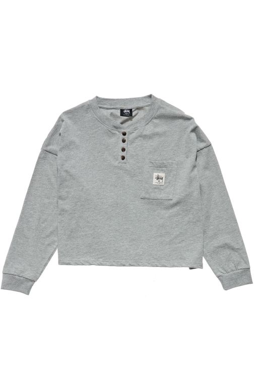 Stussy Womens Jerome Henley Long Sleeve T Shirt Grey - MCQDA7380